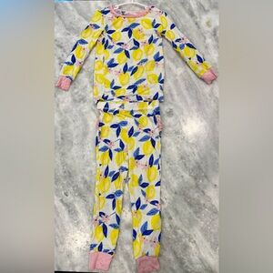 Ruffle Butts Lemon Print Pajama Set - Yellow, Blue & Pink